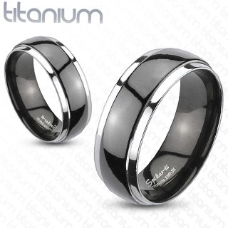Titánium karikagyűrű - fekete - ezüst - Nagyság: 67