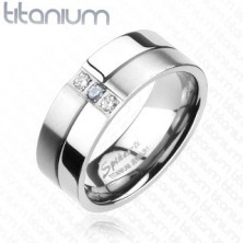 Titánium gyűrű - fényes és matt sáv,  három cirkónia