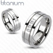 Titánium jegygyűrű - három négyzet cirkónia