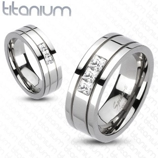 Titánium jegygyűrű - három négyzet cirkónia - Nagyság: 62