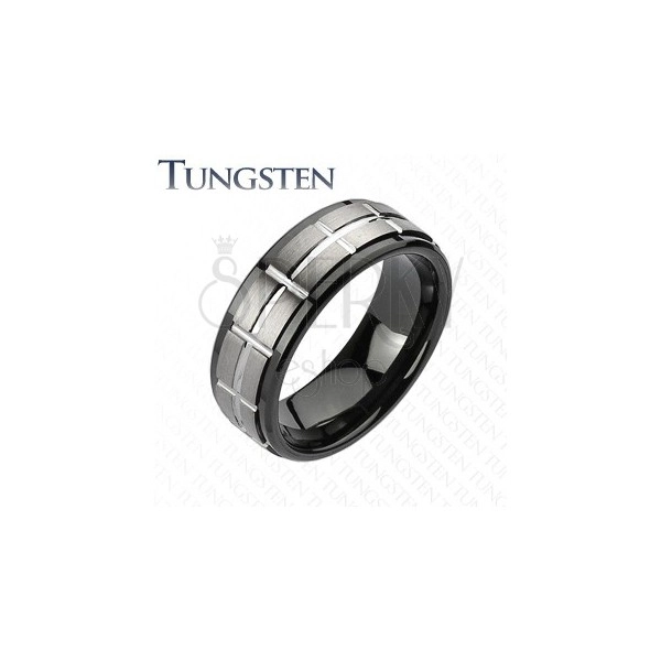 Tungsten csiszolt gyűrű - fekete szélek