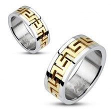 Ezüst acél gyűrű - arany görög minta