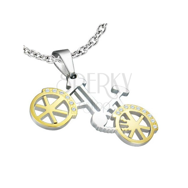 Medál, ezüst - arany bicikli, apró cirkóniák