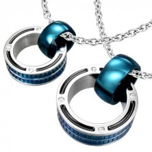 Medál párok részére - masszív kék gyűrűk, cirkóniák