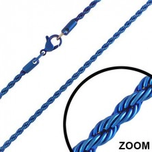 Anodizált acél lánc - kék, tekert kötél, 3 mm