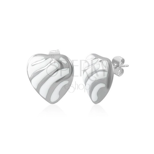 Zománcozott szív fülbevaló acélból - ezüst vonalak