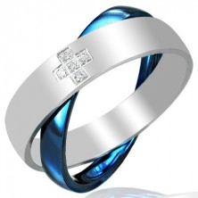 Acél kettős gyűrű, kék - ezüstszínü