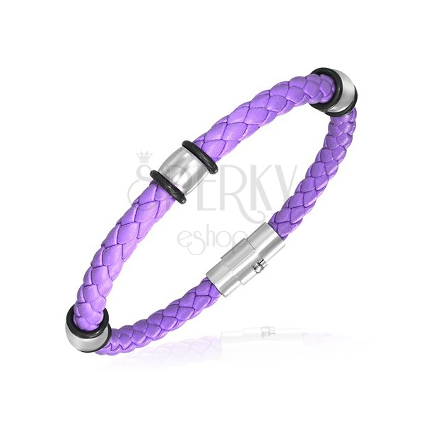 Fonott PVC karkötő - acél karikák, lila színű