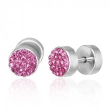 Hamis fültágító piercing - rózsaszín cirkóniák, egy pár