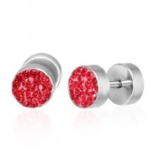 Hamis fültágító piercing - piros cirkóniák, egy pár