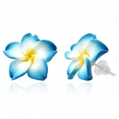 Beszúrós fülbevaló - kék virág, sárga középső rész