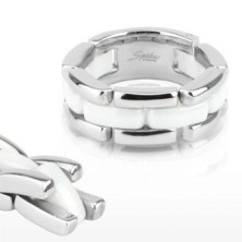 Háromsoros acél gyűrű - fehér kerámia sáv, flexibilis