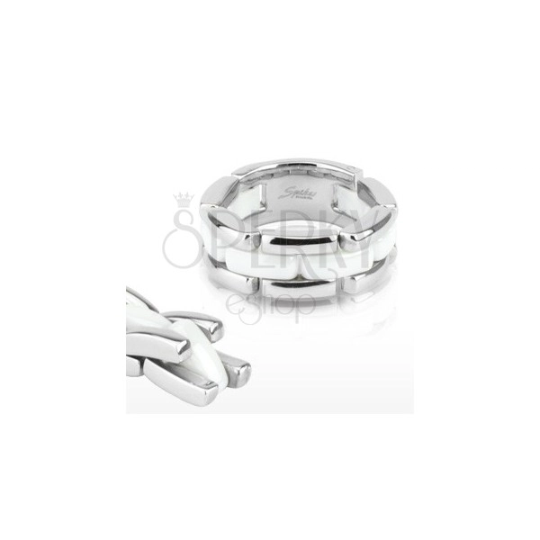 Háromsoros acél gyűrű - fehér kerámia sáv, flexibilis