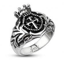 Méretes gyűrű acélból - királyi korona, kereszt