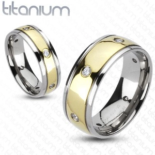 Cirkóniaköves titánium gyűrű, kétszínű - Nagyság: 51