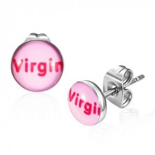 Acél fülbevaló - Virgin felirat, rózsaszín felület