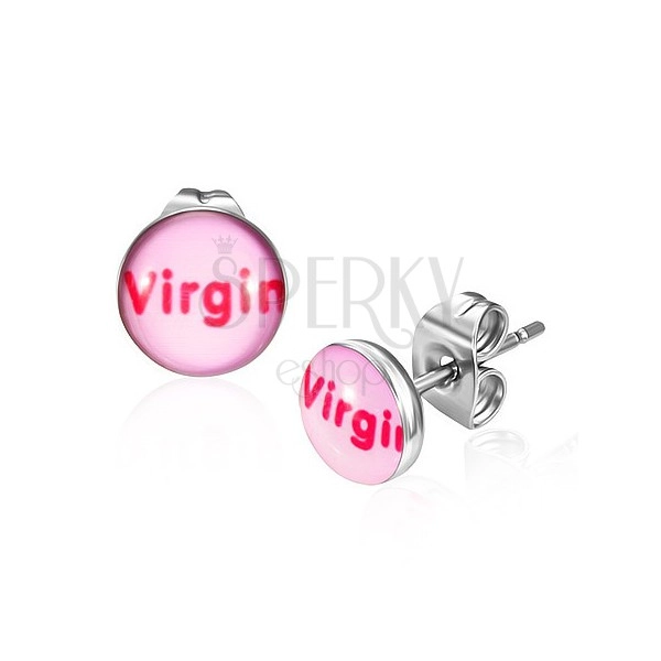 Acél fülbevaló - Virgin felirat, rózsaszín felület