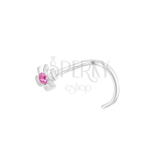 Orr piercing acélból - máltai kereszt és rózsaszín cirkónia