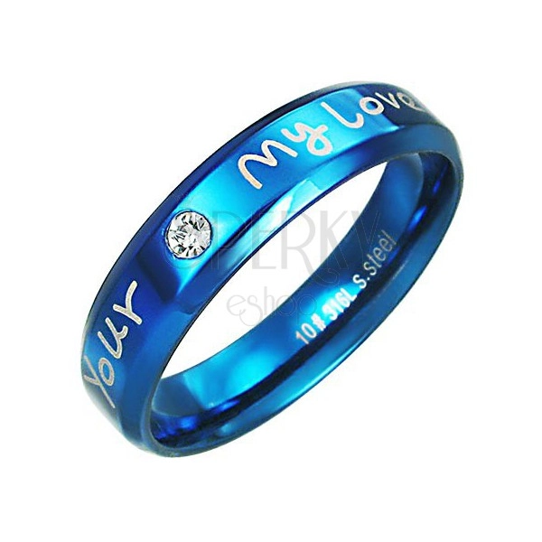 Orvosi fém gyűrű - kék szín, szerelmes felirat