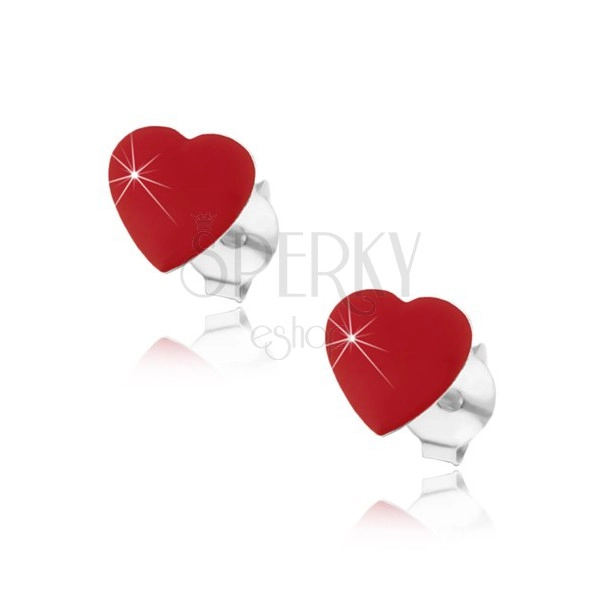 Ezüst 925 fülbevaló - egyszerű piros szív