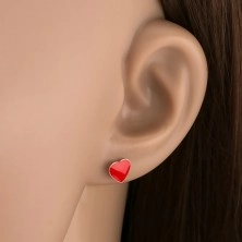 Ezüst 925 fülbevaló - egyszerű piros szív