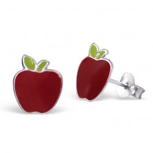925-ös ezüst fülbevaló, piros alma fejecskével