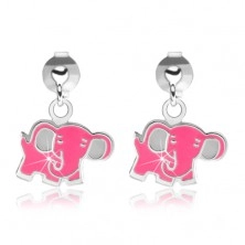 925 ezüst fülbevaló - rózsaszín elefánt