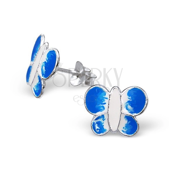 Ezüst 925 fülbevaló - kék és fehér pillangó