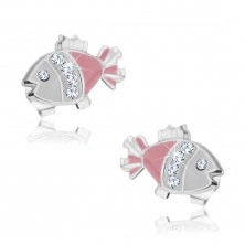 Sterling ezüst fülbevaló - rózsaszín halacska cirkónia kövekkel