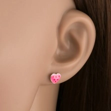 925 ezüst fülbevaló - rózsaszín szív pöttyökkel