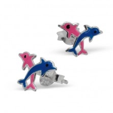 Sterling ezüst fülbevaló - színes delfinek