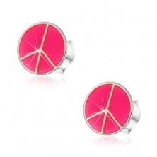 Sterling ezüst fülbevaló - rózsaszín Peace körlap
