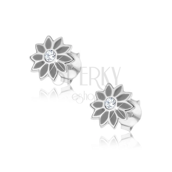 Ezüst 925 fülbevaló - szürke virág cirkóniával