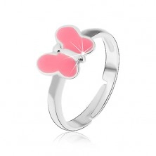 Gyermek gyűrű, 925 - ös ezüst, rózsaszín pillangó