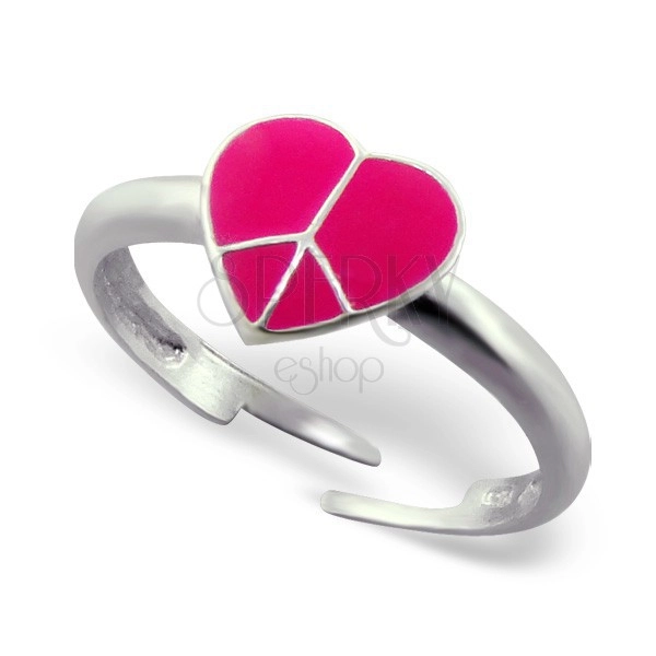 Gyűrű 925 ezüstből - rózsaszín szív, Peace