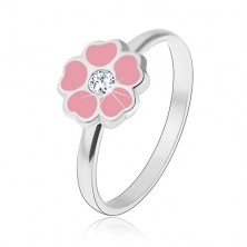 Gyermek gyűrű 925 ezüstből - rózsaszín virág, cirkónia
