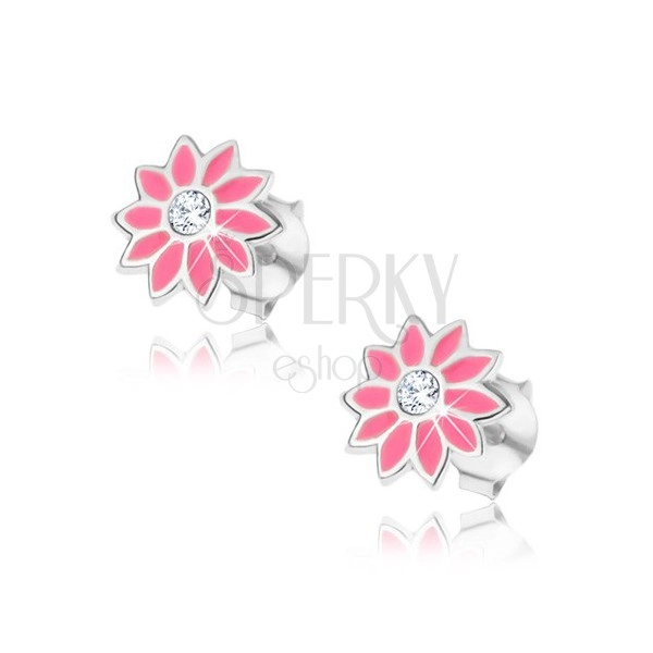 Fülbevaló 925 ezüstből - cirkóniaköves rózsaszín virág