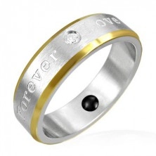 Mágneses gyűrű acélból - arany szegélyek, romantikus felirat