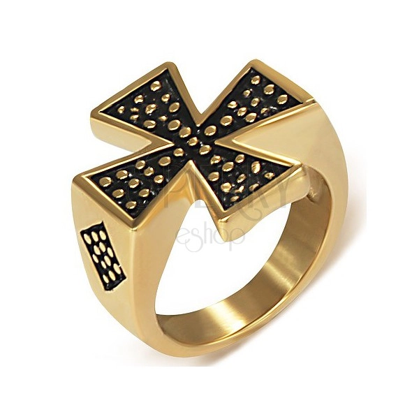 Aranyozott pecsétgyűrű acélból - Máltai kereszt