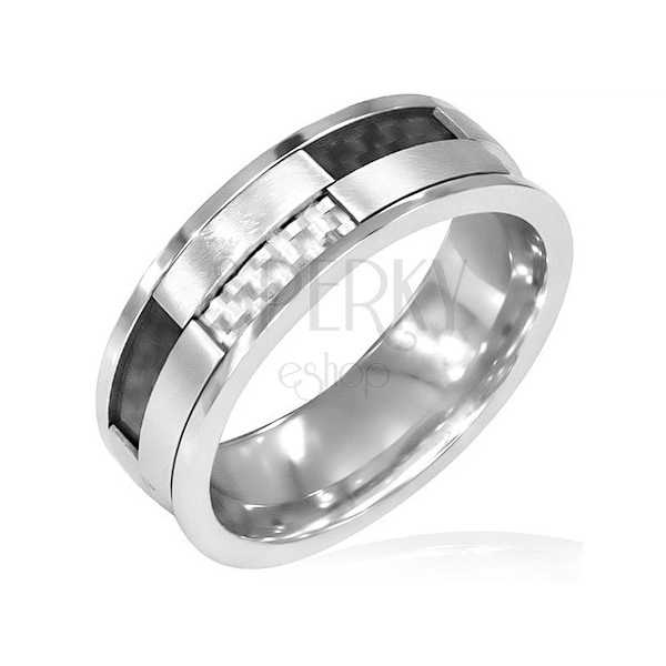 Forgatható gyűrű acélból - fekete és fehér karbonszál