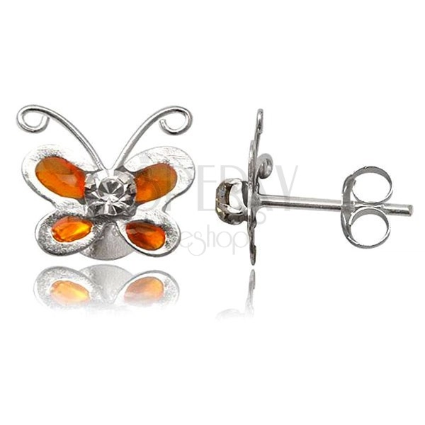 Ezüst fülbevaló, 925 - narancssárga pillangó