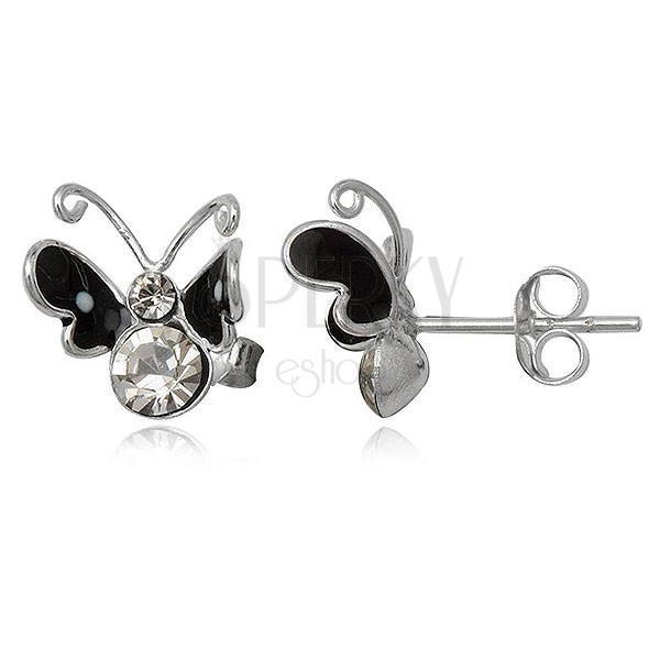 Ezüst fülbevaló, 925 - fekete pillangó cirkóniával