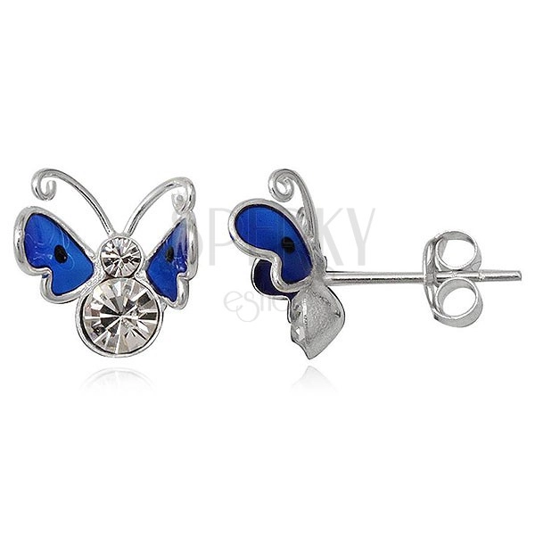 Fülbevaló ezüstből - kék repdeső pillangó cirkóniával