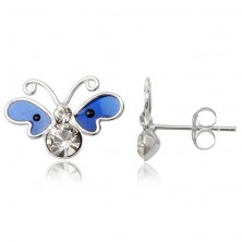 Pillangó fülbevaló, 925 ezüst - kék zománcos szárnyak
