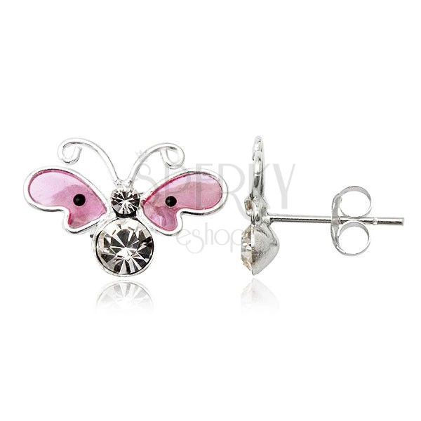 Ezüst fülbevaló 925 - cirkóniaköves rózsaszín pillangó