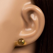 Nemesacél fülbevaló - sárga gyöngyök szintetikus borostyánból , 8 mm