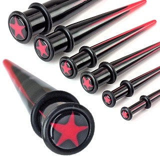 Fültágító expander akrilból - piros csillag - A piercing vastagsága: 3 mm