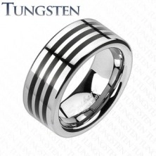 Tungsten karikagyűrű - három fekete sáv