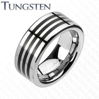 Tungsten karikagyűrű - három fekete sáv - Nagyság: 49