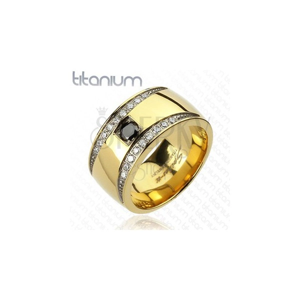 Arany színű gyűrű titániumból - két cirkónia félhold